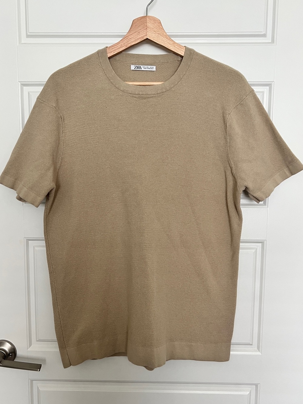 Zara Men Short Sleeve Knit Tee in Beige